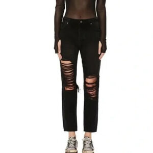 AFRM Cyrus Super High Rise Crop Jean Black Distressed NWT